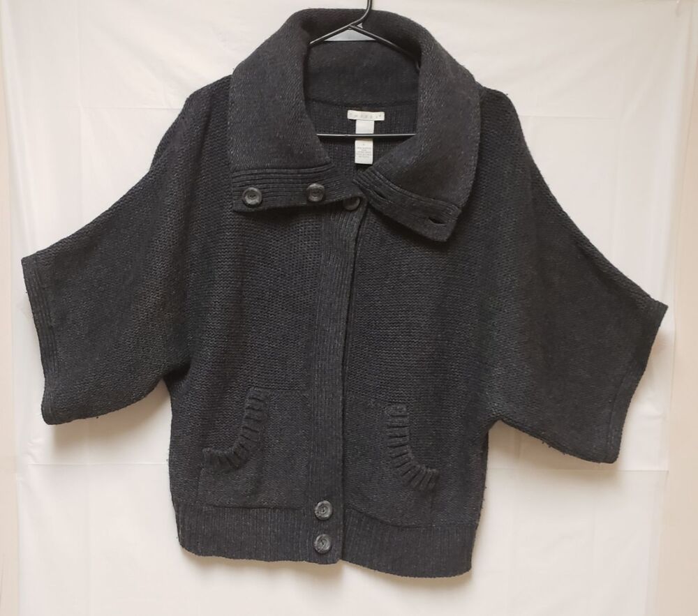 Tweeds Women Gray Cowl Neck Knit Sweater Two Pockets Button Up Sz L PO Excel